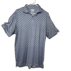 TailorByrd golf polo shirt men's large white blue quick dry wicking SPF 30 fabri